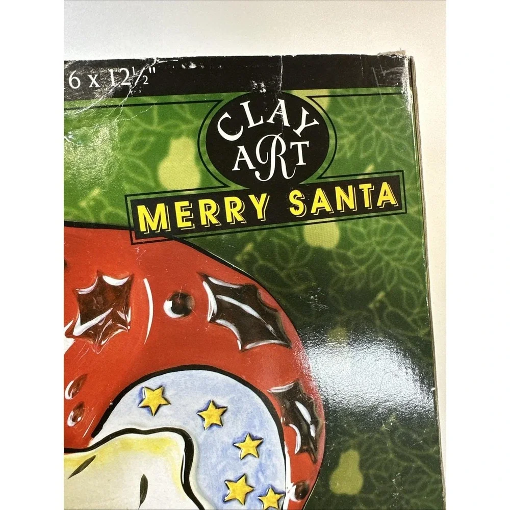 Vtg Clay Art Ceramic Merry Santa Divided 3-Section Chip & Dip Christmas Patter